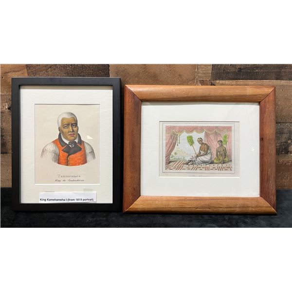 Qty 2 Hand-Colored Engravings: King Kamehameha I (1860's) & Wife (1836), Framed, Misc Sizes