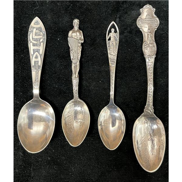 Qty 4 Surfing Image 1900-20 Sterling Silver Spoons 7" x 7", Framed