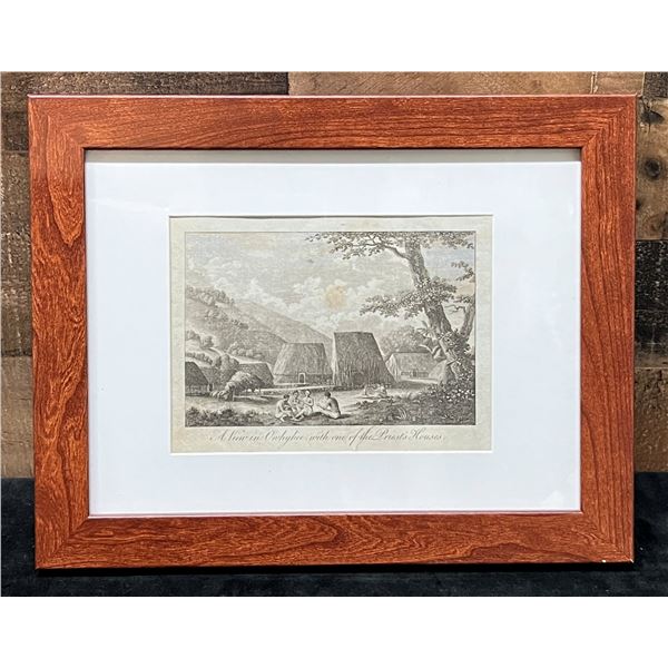 A View in Hawaii w/ Priest's House by Thomas Bankes 1788-90, 12" x 9", Framed