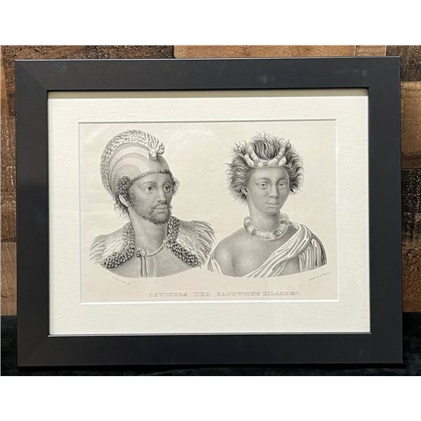 Residents of the Sandwich Islands 1860 Engraving Stone Lithograph Copy of Carl Joseph Brodtmann 14" 