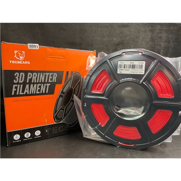 1 Roll of Tecbears PLA 3D Printer Filament - Red - 1.75mm (1KG) Roll - New Sealed