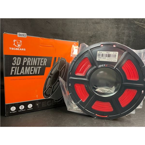 1 Roll of Tecbears PLA 3D Printer Filament - Red - 1.75mm (1KG) Roll - New Sealed