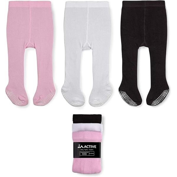 3 Packs (9 Pairs) LA Active Baby Tights - Non-Skid/Slip Cotton Baby Tights (Fits 3-6months) - New