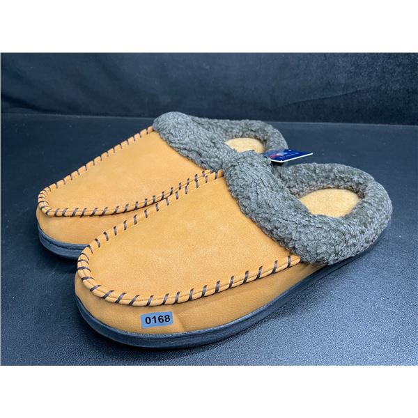 West Fashion Life Men's Memory Foam Moccasin Tan Slippers w/ Grip Bottom - Size 7-8 - New!