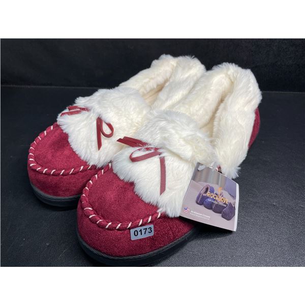 RockDove Women's Faux Fur Lined Micro Suede Moccasin Slippers (Red) Size XL (11-12) - New