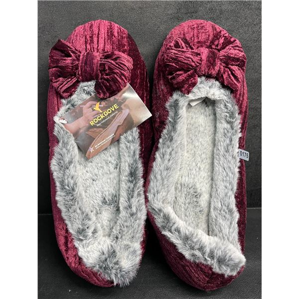 Rockdove Women's Faux Fur Ballet Slippers with Bows (Red) Size XL (11-12) - New