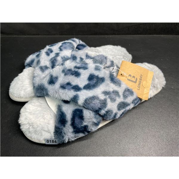 LongBay Women's Leopard Print Fuzzy Cross-Band Slide Slippers - Size 11-12 - New