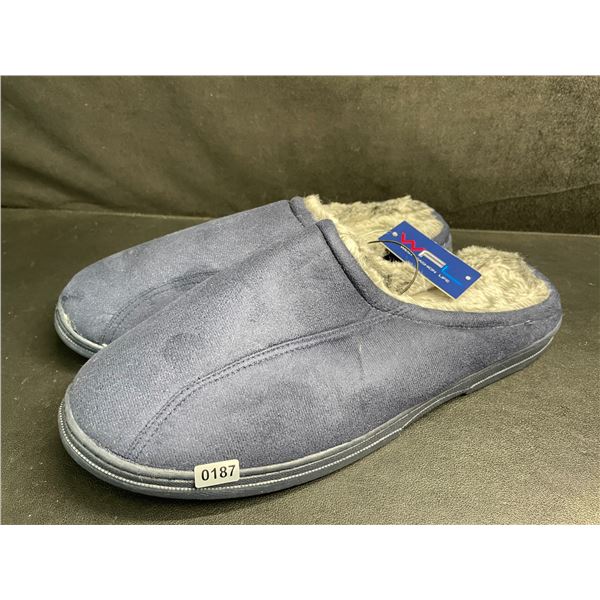 West Fashion Life Men's Comfort Fur-Lined Slip-On Slippers (Navy) w/ Grip Bottom; Size 12-13 - New