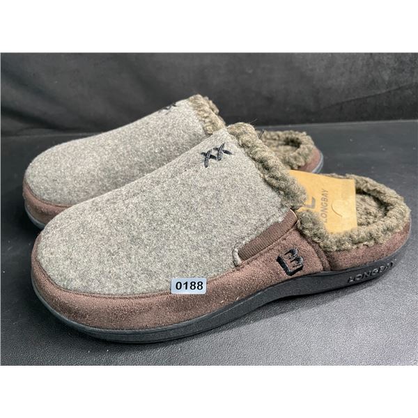 LongBay Men's Felt Fur-Lined Slippers with Grip Bottom (Size 7-8) Coffee Colour - New