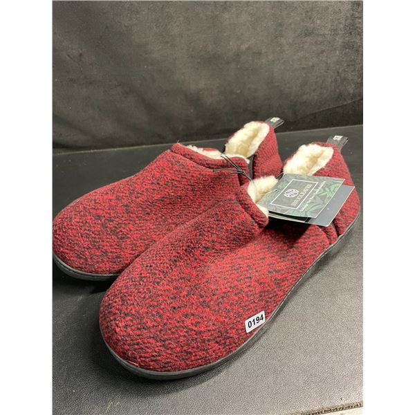 SnugLeaves Slip-On Memory Foam Slippers (Red) with Grip Bottom - Size 11-12 - New
