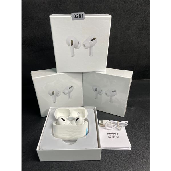 Lot of 3 Air-Pod Style Wireless Earbuds with Charging Cases - New Sealed!