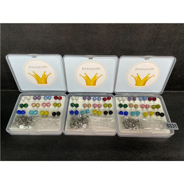3 Packs of JewelrieShop Rhinestone Crystal Ball Stud Earrings (12 Pairs Each/36 Total) - New