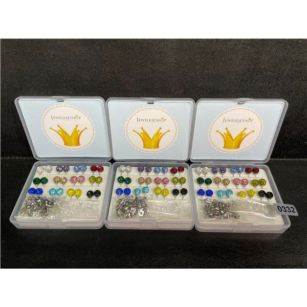 3 Packs of JewelrieShop Rhinestone Crystal Ball Stud Earrings (12 Pairs Each/36 Total) - New