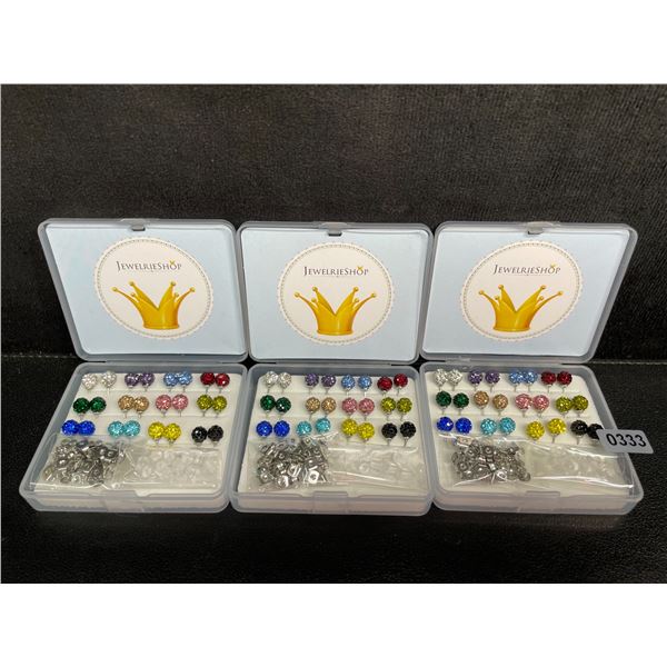 3 Packs of JewelrieShop Rhinestone Crystal Ball Stud Earrings (12 Pairs Each/36 Total) - New