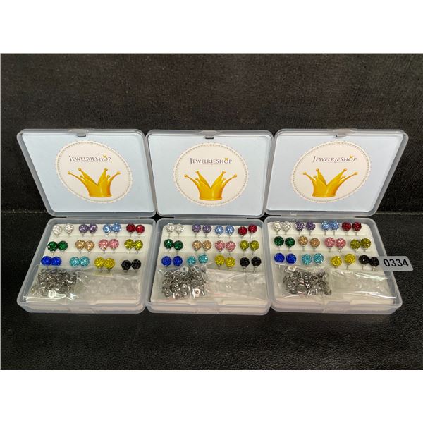 3 Packs of JewelrieShop Rhinestone Crystal Ball Stud Earrings (12 Pairs Each/36 Total) - New