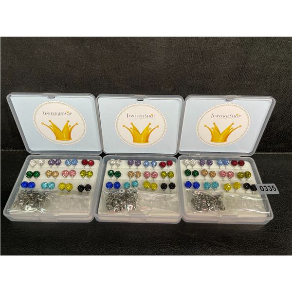 3 Packs of JewelrieShop Rhinestone Crystal Ball Stud Earrings (12 Pairs Each/36 Total) - New