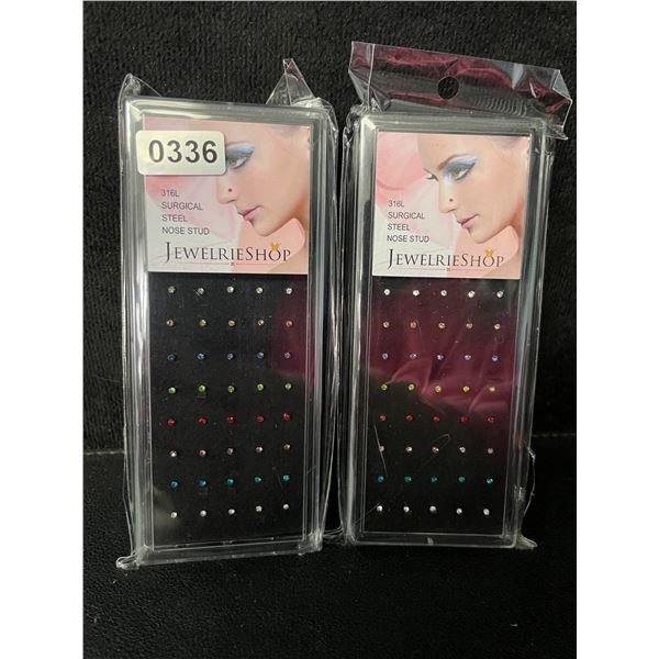 2 Packs of Jewelrishop Surgical Steel Rhinestone Nose Studs (40PCS Each) Assorted Colours - New