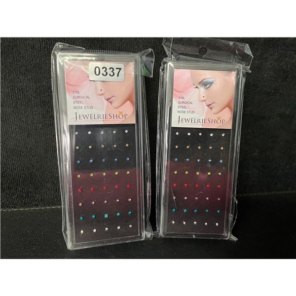 2 Packs of Jewelrishop Surgical Steel Rhinestone Nose Studs (40PCS Each) Assorted Colours - New