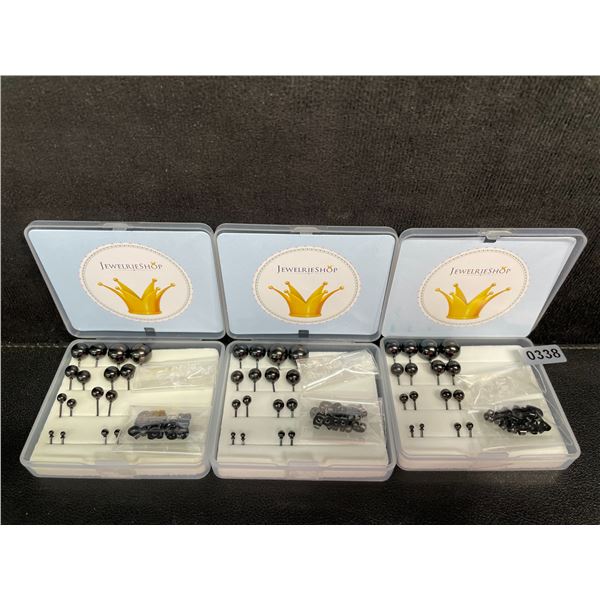 3 Packs of JewelrieShop Round Ball Stud Earrings (8 Pairs Each/24 Total) Black Surgical Steel - New