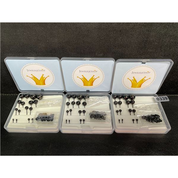3 Packs of JewelrieShop Round Ball Stud Earrings (8 Pairs Each/24 Total) Black Surgical Steel - New