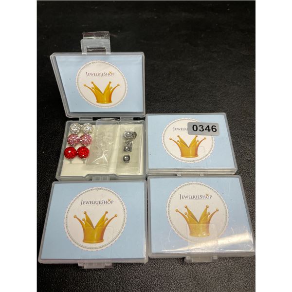 4 Packs of JewelrieShop Rhinestone Crystal Ball Stud Earrings (3 Pairs Each/12 Total) - New
