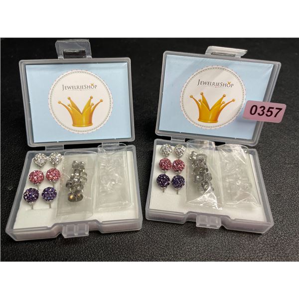 2 Packs of JewelrieShop Rhinestone Crystal Ball Stud Earrings (3 Pairs Each/6 Total) - New