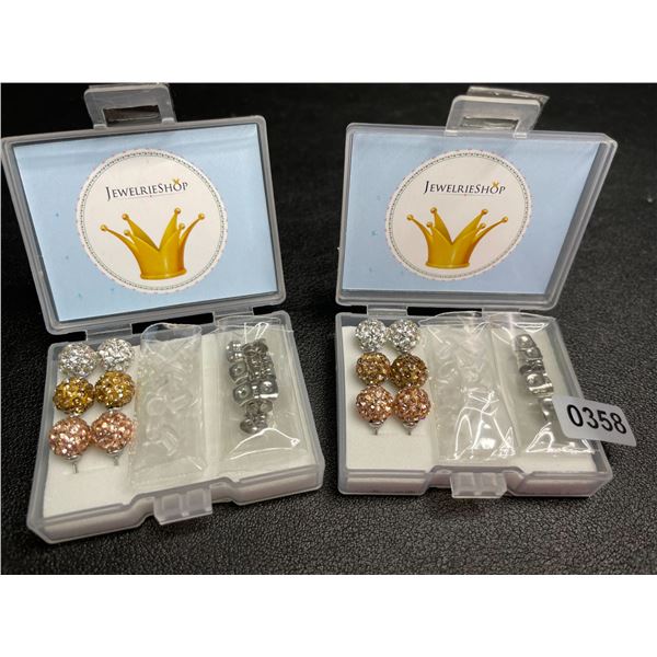 2 Packs of JewelrieShop Rhinestone Crystal Ball Stud Earrings (3 Pairs Each/6 Total) - New
