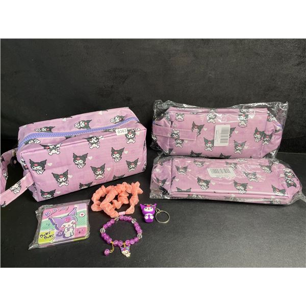 Lot of 3 Kuromi 6PC Kawaii Cosmetic Bag Sets with Accessories - Brand New!