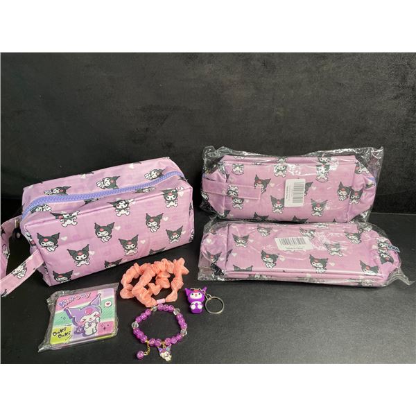 Lot of 3 Kuromi 6PC Kawaii Cosmetic Bag Sets with Accessories - Brand New!