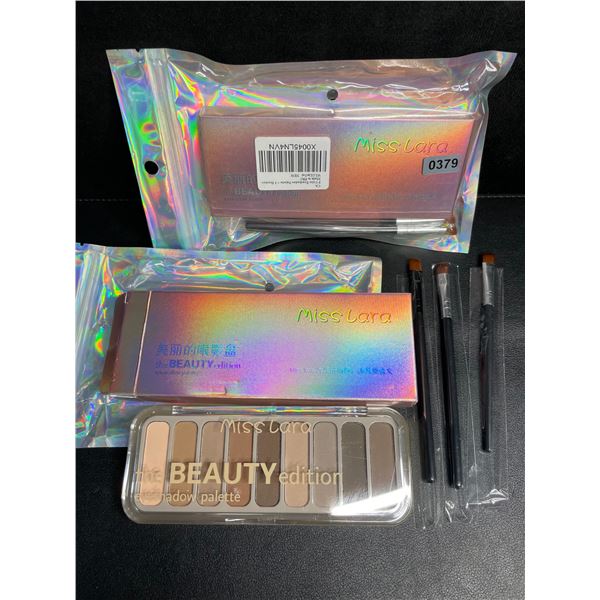 Lot of 2 Miss Lara The Beauty Edition Eyeshadow Palettes with 3 Brushes - New