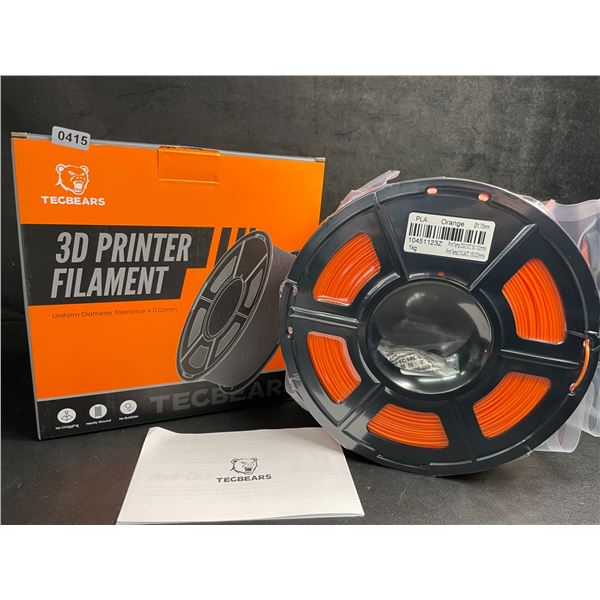 1 Roll of Tecbears PLA 3D Printer Filament - Orange - 1.75mm (1KG) Roll - New Sealed