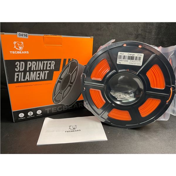 1 Roll of Tecbears PLA 3D Printer Filament - Orange - 1.75mm (1KG) Roll - New Sealed