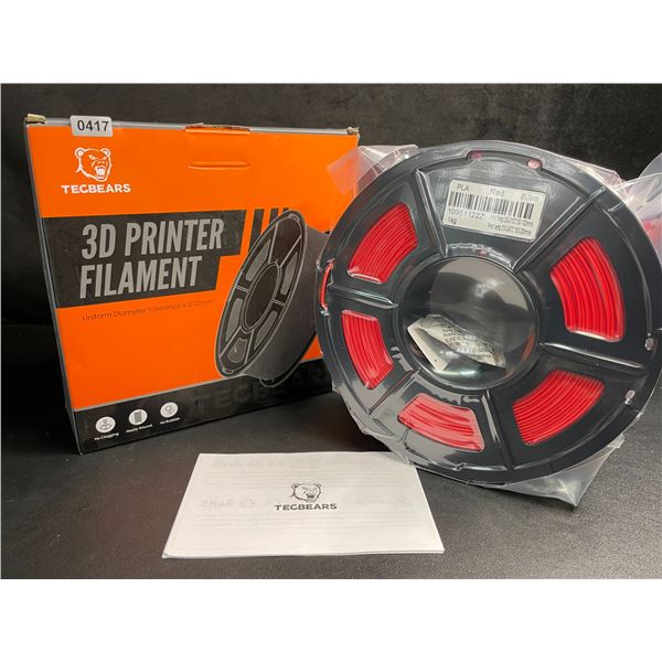 1 Roll of Tecbears PLA 3D Printer Filament - Red - 1.75mm (1KG) Roll - New Sealed