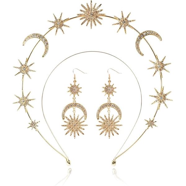 Lot of 3 Stars & Moon Halo Headpiece/Crown Sets with Dangle Earrings for Women - New