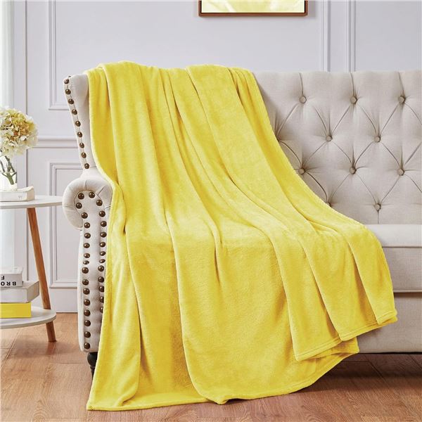 WaLensee XL Twin Size Plush Blanket (66" x 90") Lemon Yellow, Super Soft/Warm & Cozy - New