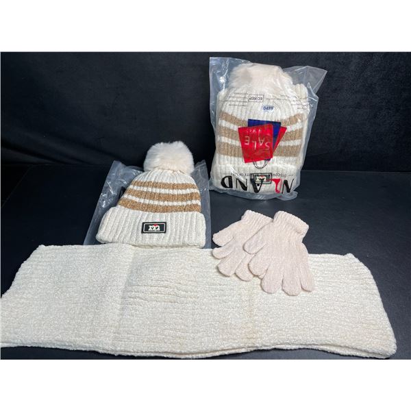Lot of 2 Sets (3PCS Each) Toddler Winter/Warm Toque, Gloves, and Scarf Sets (Beige) - New