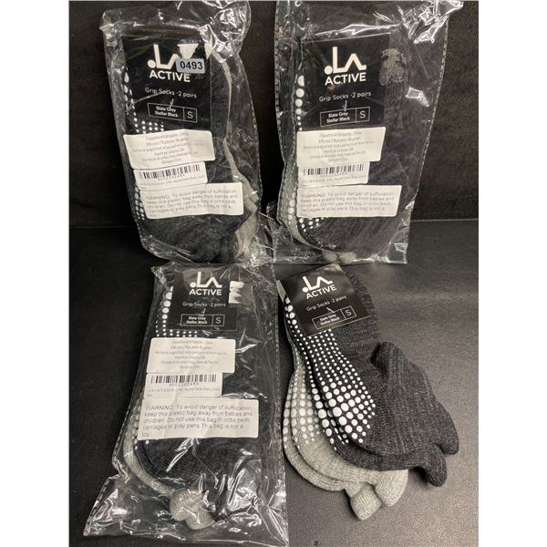 8 Pairs of LA Active Grip Socks for Women (S) Slate Grey/Black Colour - New