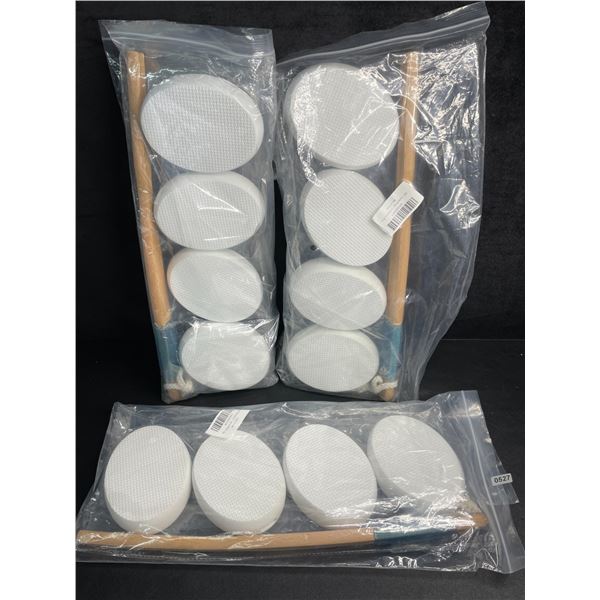 Lot of 3 Long-Handle Loofahs/Bath.& Body Wash Sponge Sets with 4 Heads - New