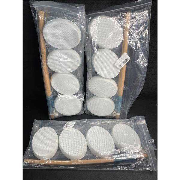 Lot of 3 Long-Handle Loofahs/Bath.& Body Wash Sponge Sets with 4 Heads - New