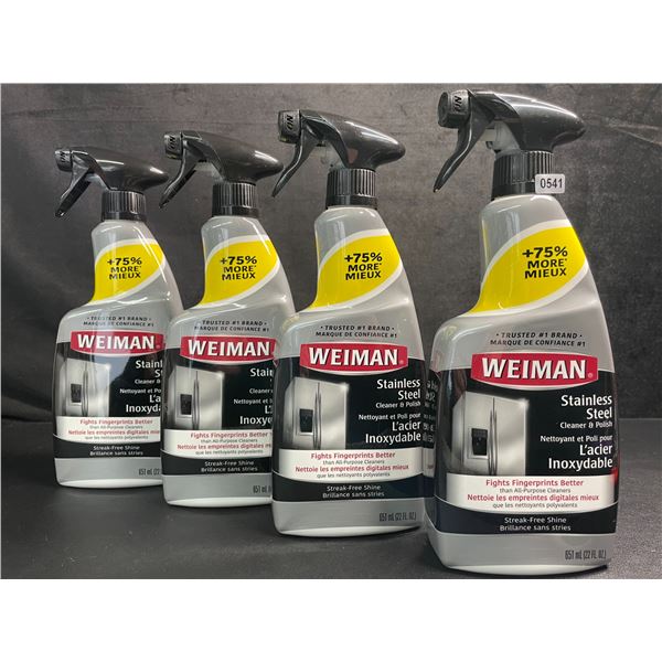 Lot of 4 Weiman Stainless Steel Cleaner & Polish Sprays (651ml) For Streak-Free Shine - New