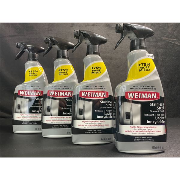 Lot of 4 Weiman Stainless Steel Cleaner & Polish Sprays (651ml) For Streak-Free Shine - New