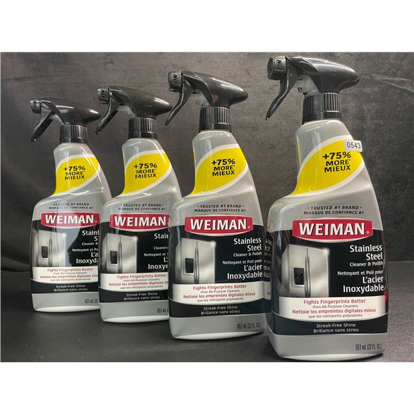 Lot of 4 Weiman Stainless Steel Cleaner & Polish Sprays (651ml) For Streak-Free Shine - New