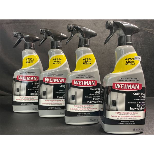 Lot of 4 Weiman Stainless Steel Cleaner & Polish Sprays (651ml) For Streak-Free Shine - New