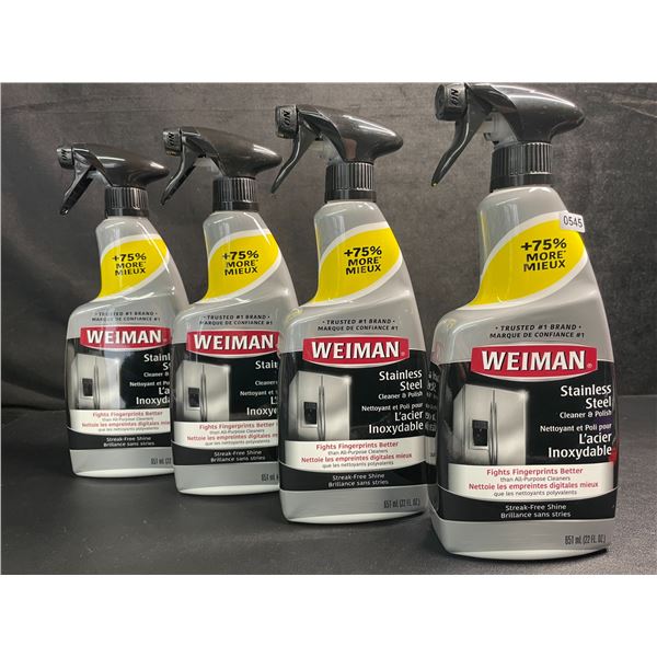 Lot of 4 Weiman Stainless Steel Cleaner & Polish Sprays (651ml) For Streak-Free Shine - New