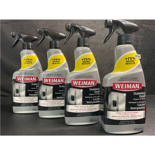 Lot of 4 Weiman Stainless Steel Cleaner & Polish Sprays (651ml) For Streak-Free Shine - New