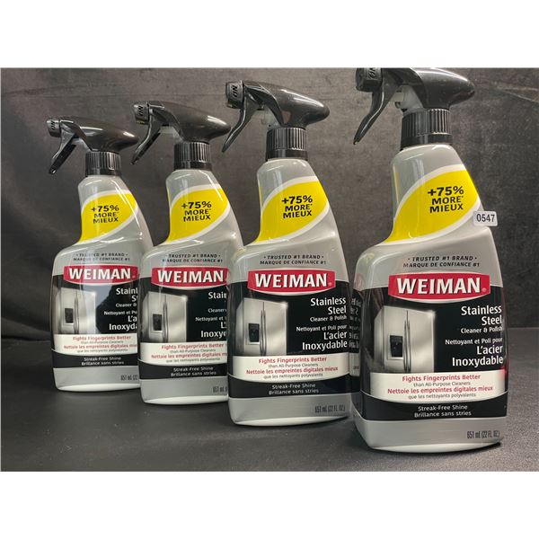 Lot of 4 Weiman Stainless Steel Cleaner & Polish Sprays (651ml) For Streak-Free Shine - New