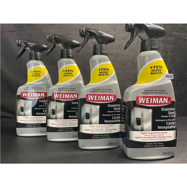 Lot of 4 Weiman Stainless Steel Cleaner & Polish Sprays (651ml) For Streak-Free Shine - New