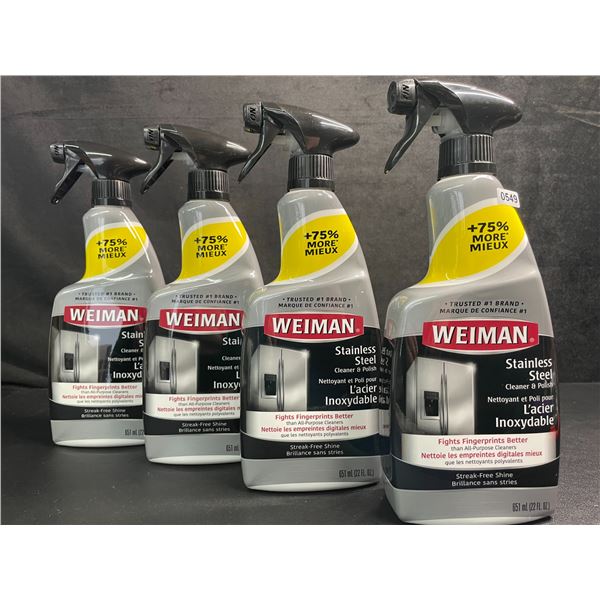 Lot of 4 Weiman Stainless Steel Cleaner & Polish Sprays (651ml) For Streak-Free Shine - New
