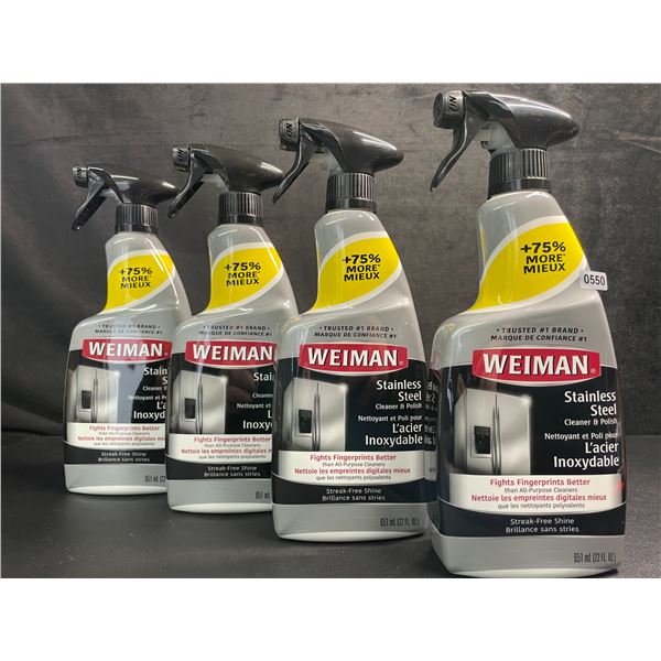 Lot of 4 Weiman Stainless Steel Cleaner & Polish Sprays (651ml) For Streak-Free Shine - New