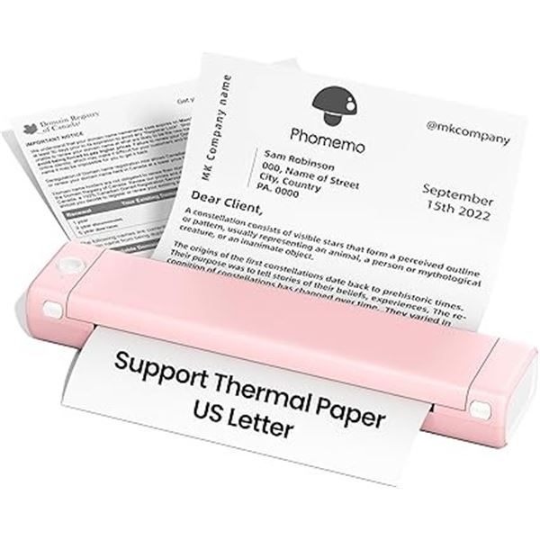 Phomemo M08F Portable Wireless Printer for Travel Printing! Bluetooth Thermal Printer (Pink) - NEW